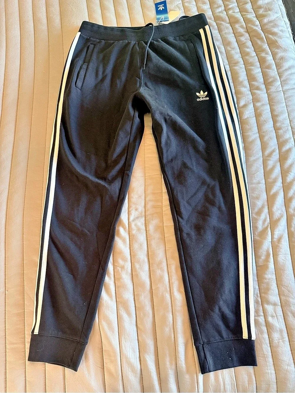 adidas Black & White Striped Joggers Size Large NWT